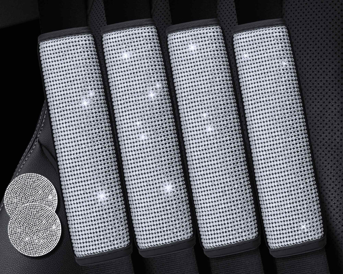 2PCS Bling Car Seatbelt Strap Covers for Women Girls - Crystal Rhinestone Velvet Shoulder Pad Protector - Diamond Shine Safety Shoulder Pad, Car Decor Interior Accessories
