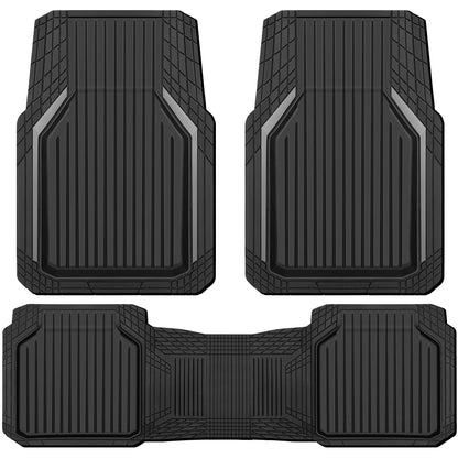 CAR PASS Heavy Duty Rubber Floor Mats for Car, Waterproof All Weather Car Floor Mats, Universal Trim-to-Fit for SUV Truck Sedans Vans, Automotive Floor Mats 3 piece car mats Full Set, Solid Black