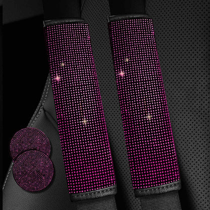 2PCS Bling Car Seatbelt Strap Covers for Women Girls - Crystal Rhinestone Velvet Shoulder Pad Protector - Diamond Shine Safety Shoulder Pad, Car Decor Interior Accessories