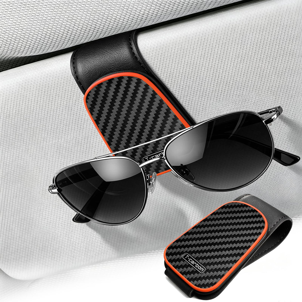 T-carbon 2 Pack Sunglass Holder for Car Sun Visor