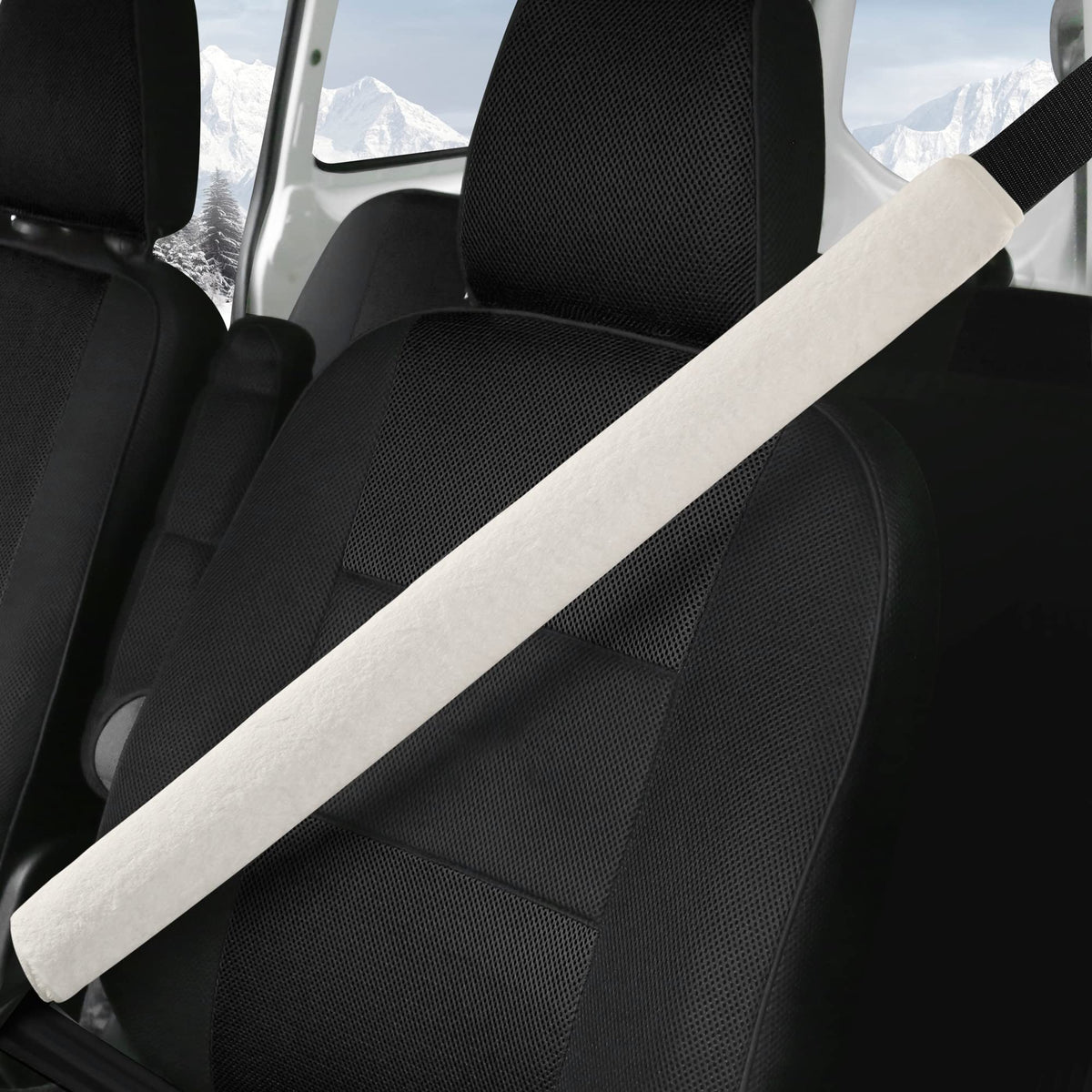 LACDL Extra Long Seatbelt Covers Super Soft Furry for Adults Kids Women & Men, Thick Plush Full Car Seat Belt Cushion, Fluffy Shoulder Pad Protector, Auto Interior Accessories, 1pc, Off White, 15.5in