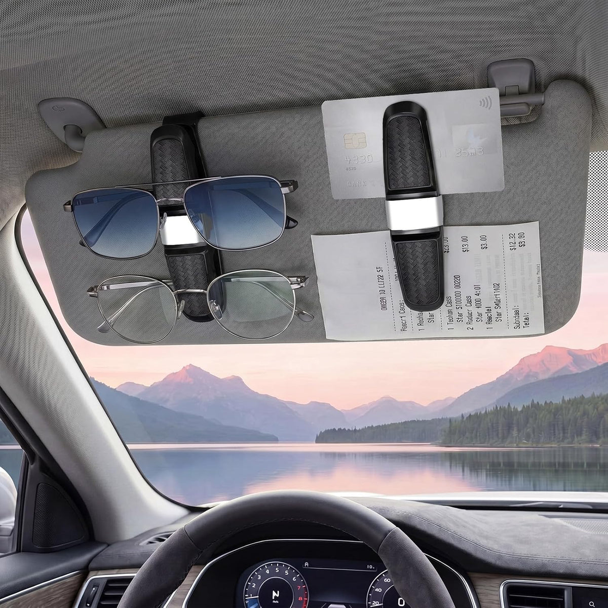 Konohan 8 Pack Sunglasses Holder for Car Visor, Rotational Clip, Silver