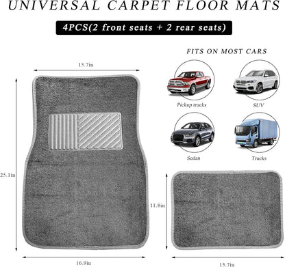 4PCS Car Floor Mats, Anti-Slip Waterproof Car Carpets with Safety Heel Pad, Heavy Duty Floor Mat for All Weather Protection, Universal Trim to Fit for Sedans Trucks SUVs (Gray)