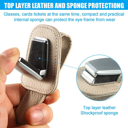 Mudder 2 Packs Sunglasses Holder for Car Universal Visor Sunglasses Holder Clip Leather Eyeglasses Hanger and Ticket Card Clip Eyeglasses Mount for Car(Beige)
