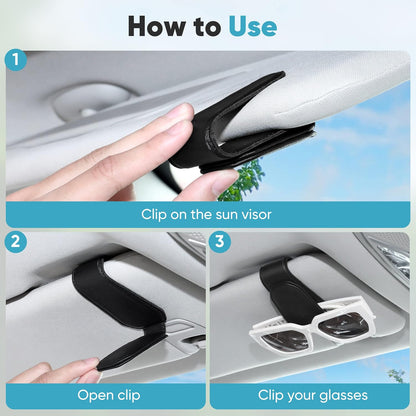 Sport Car Sunglasses Holder for Sun Visor, 1 Pack – PU Leather Eyeglasses Clip, Universal Glasses Holder for Car Interior, Sport Style Design, Black