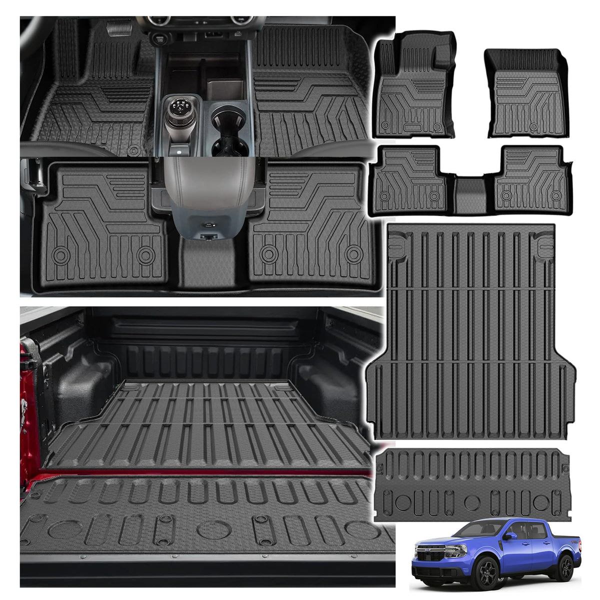 Powerty Floor Mats for 2019-2024 2025 Toyota RAV4 Accessories All Weather Floor Liner 3D TPO 1st & 2nd Row Floor Mat Heavy-Duty Floor Liners(FIT All Models)