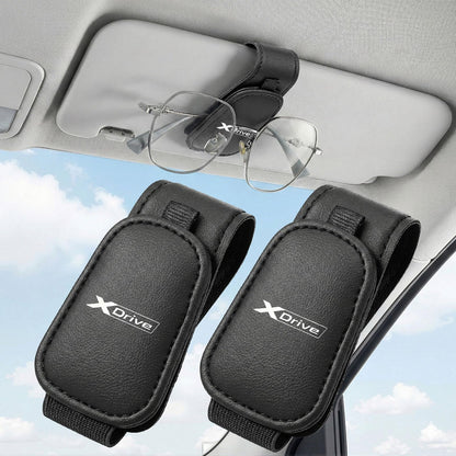 Sport Car Sunglasses Holder for Sun Visor, 1 Pack – PU Leather Eyeglasses Clip, Universal Glasses Holder for Car Interior, Sport Style Design, Black