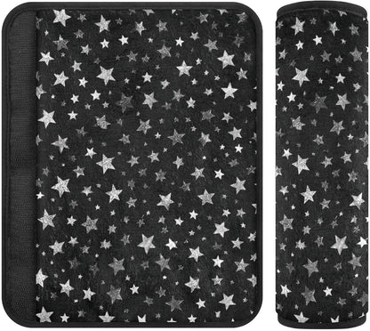 2 Pack Sparkly Silver Stars Seatbelt Covers Seat Belt Cover Pad for Adults Boys Girls Car Seat Strap Covers Pads Cushion Universal Shoulder Strap Pad Protector for Backpack Camera Bag 10x7.7Inch