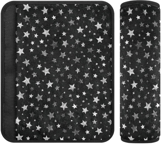 2 Pack Sparkly Silver Stars Seatbelt Covers Seat Belt Cover Pad for Adults Boys Girls Car Seat Strap Covers Pads Cushion Universal Shoulder Strap Pad Protector for Backpack Camera Bag 10x7.7Inch