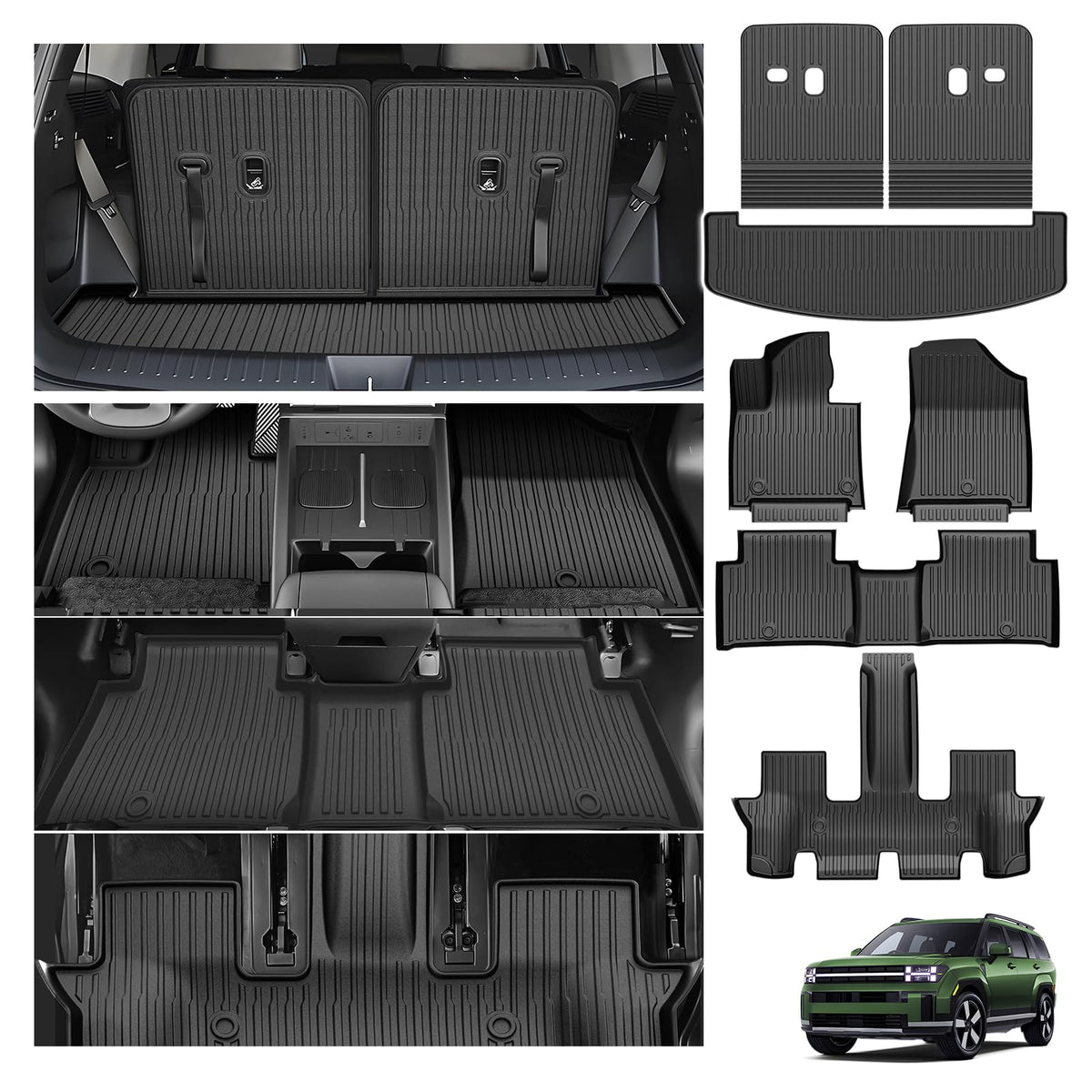 Powerty Floor Mats for 2019-2024 2025 Toyota RAV4 Accessories All Weather Floor Liner 3D TPO 1st & 2nd Row Floor Mat Heavy-Duty Floor Liners(FIT All Models)
