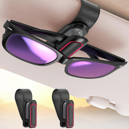Veharvim Sunglass Holder for Car, 2 Pack, Metal Clip, One-Handed Operation