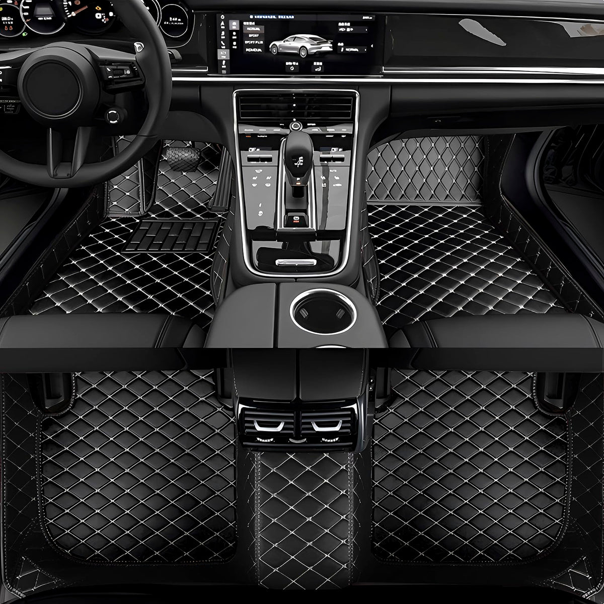 Custom Personalized Floor Mats for Cars，Luxury Full Coverage All Weather Car Floor Mats，Anti-Slip Leather Car Mat Set ，Custom Floor Mats for 99% of Cars, Trucks & SUVs (Pure Black)