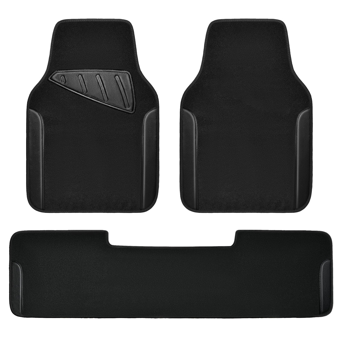 CAR PASS Waterproof Universal Fit Car Floor Mats, Faux Leather Car Carpet Mats, Black Car Mats with Anti-Slip Nibbs Backing & Driver Heel Pad Fit for SUV,Vans,sedans, Trucks,Set of 4pcs(All Black)