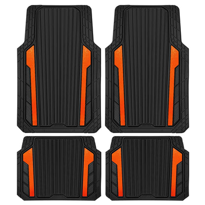 CAR PASS Heavy Duty Rubber Car Mats Metallic, Aluminum Film All Weather Floor Mats Waterproof Universal Trim to Fit Automotive SUV Sedan Van 4 Piece Anodized Deep Dish Two-Tone Sporty Black Red Chrome