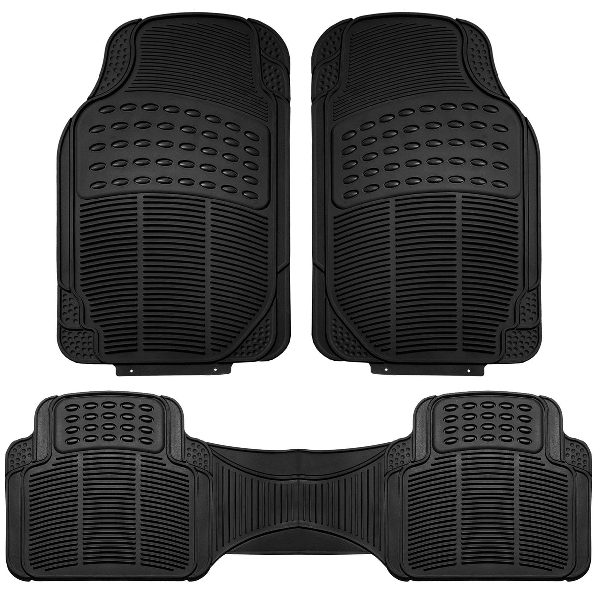 FH Group Automotive Floor Mats - Heavy-Duty Rubber, Universal Fit Full Set, ClimaProof, Trimmable For Most Cars, Sedan, SUV, Truck, Black