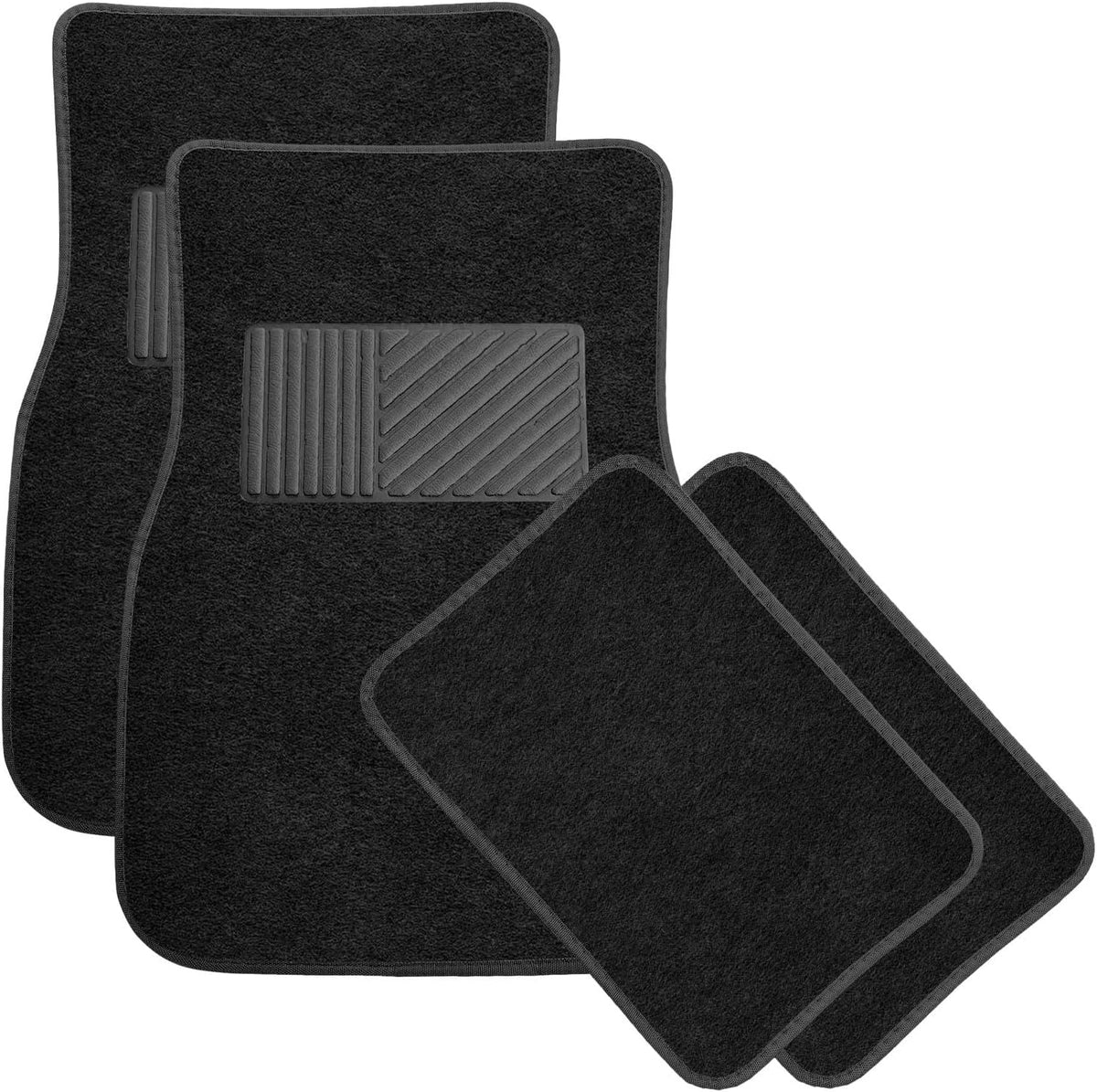 4 PCS Car Floor Mats, Anti-Slip Front & Rear Auto Protective Carpets with Driver Heel Pad, Universal All Weather Floor Mat Classic Matching Heel Pad for Car Truck SUV (Black)