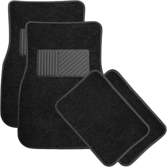 4 PCS Car Floor Mats, Anti-Slip Front & Rear Auto Protective Carpets with Driver Heel Pad, Universal All Weather Floor Mat Classic Matching Heel Pad for Car Truck SUV (Black)