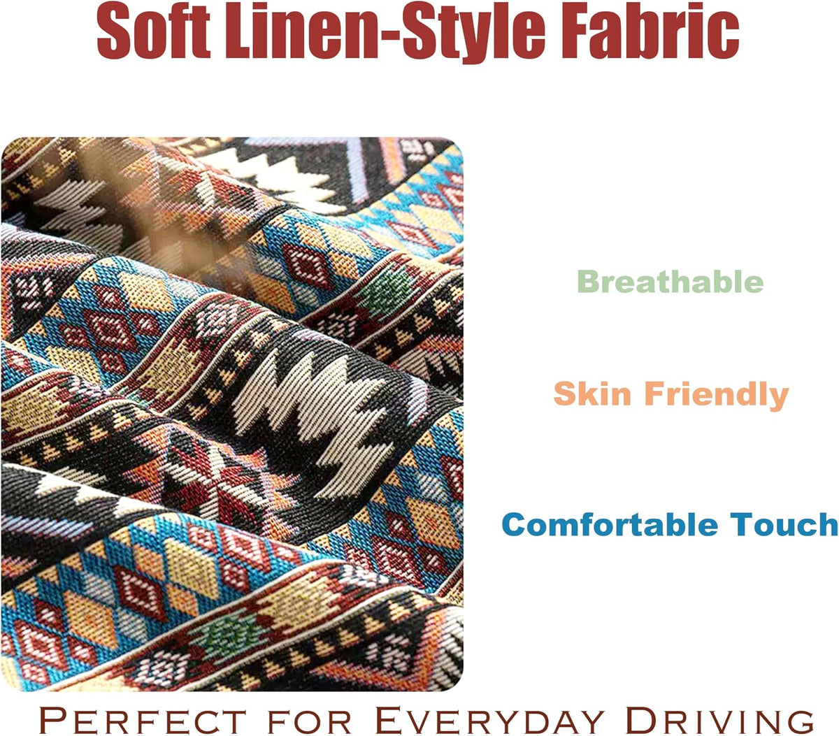 Boho Linen Seat Belt Covers 2 Pack - 19.6" Extra Long Car Shoulder Pads, Natural Breathable Fabric Strap Protector to Prevent Clothes Pilling & Friction, Aesthetic Gift for Women, Family & Friends