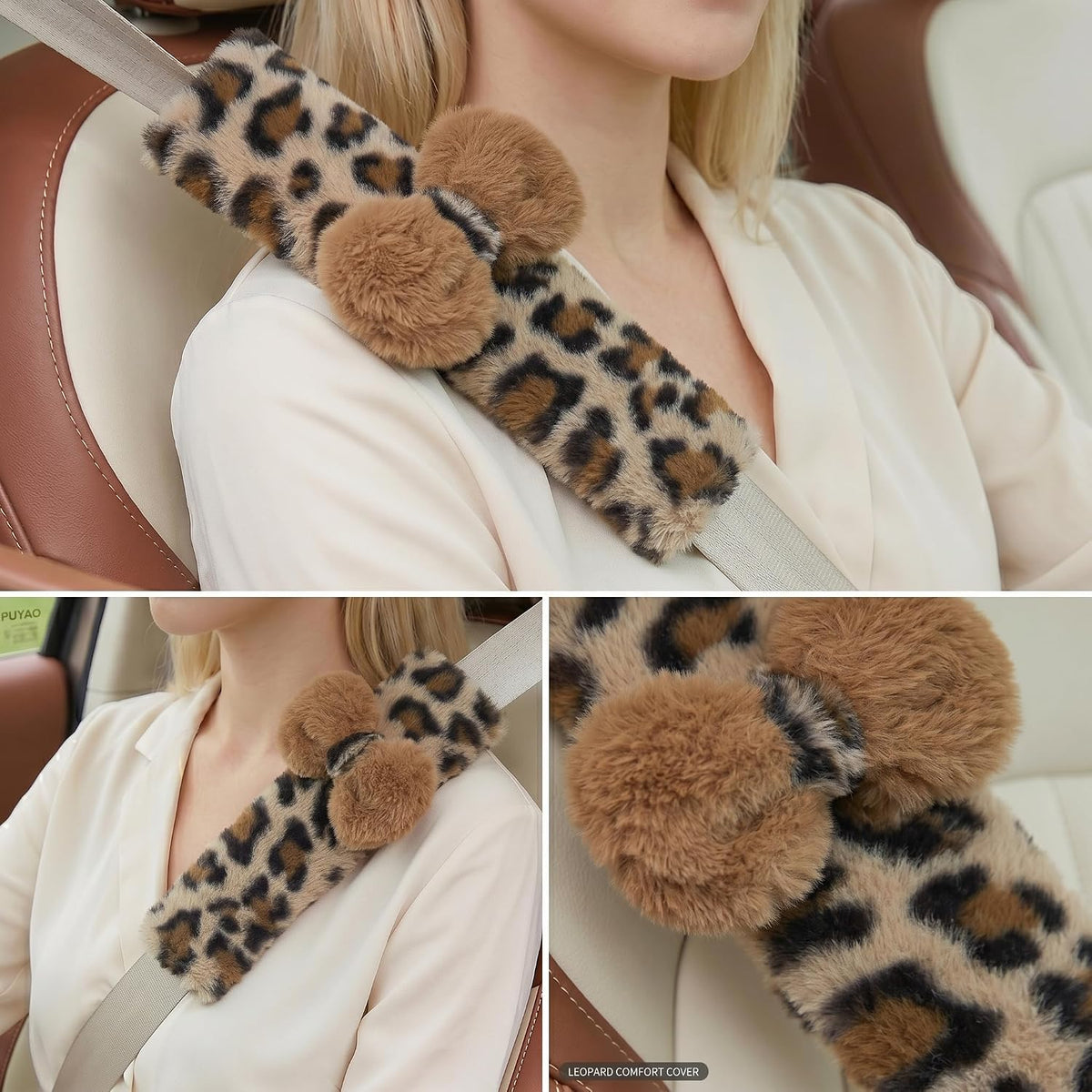 Leopard Print Seat Belt Cover Pad 2 PCS Cute Shoulder Pads