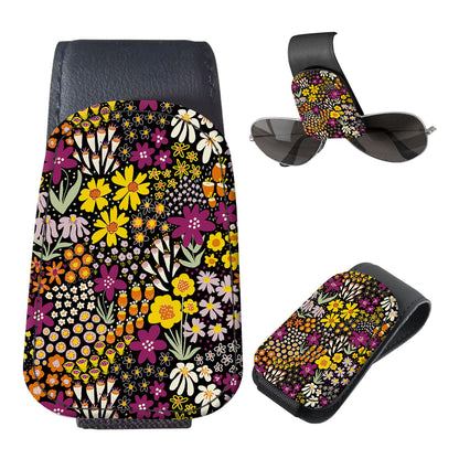 Sunglasses Holder for Car Visor, PU Leather Glasses Clip Organizer, Cute Magnetic Eyeglass Holder for Vehicle Sun Visor, Car Interior Accessory for Women & Men Black Sparkle Leopard