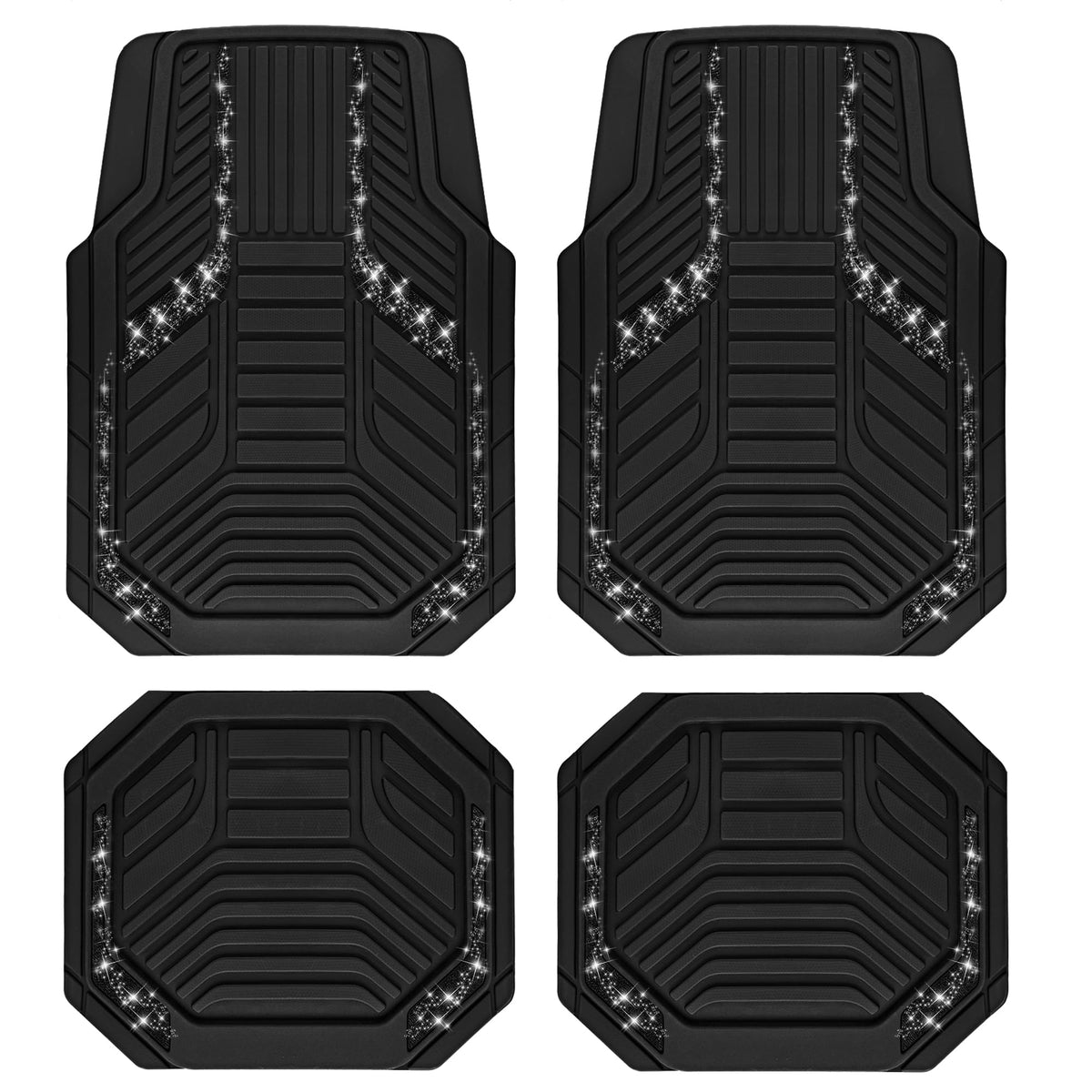 PIC AUTO Heavy Duty Rubber Floor Mats, Purple Aluminum Film Car Mats Set, Front and Rear Car Mats with Anti-Slip Backing, All Weather Protection, Trim-to-Fit for Automotive SUV, Sedan, Van