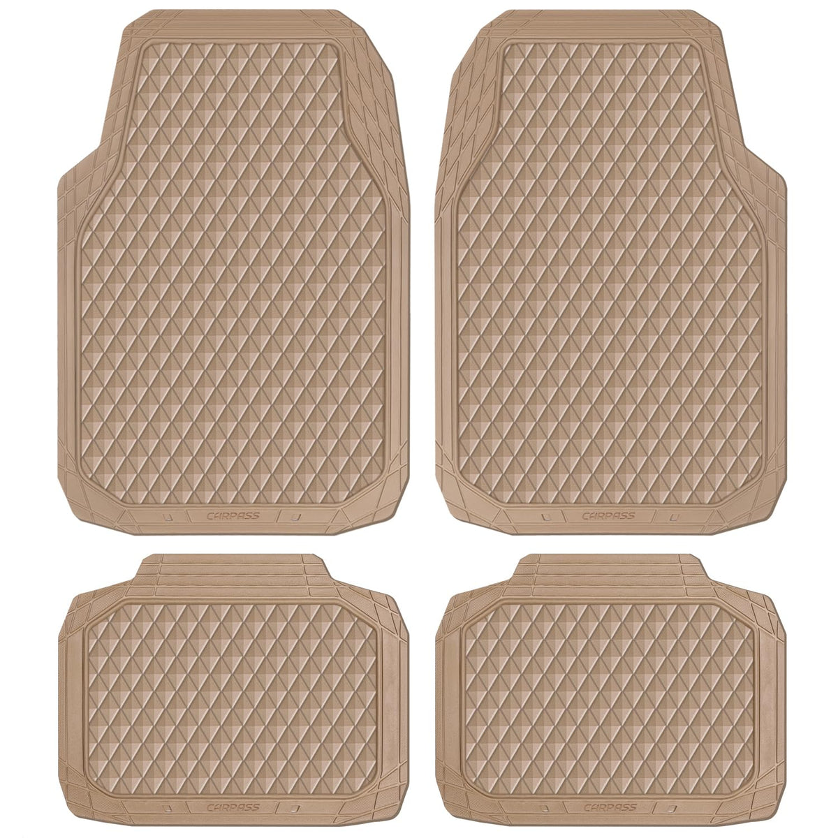 CAR PASS Black Rubber Car Mats, All-Weather Floor Mats Full Set Durable Anti-Slip 3D Rhombus Waterproof Automotive Pad Trim to Fit Liner Universal Fit for Sedan SUV Truck Van, 4 Pcs All Black Rubber