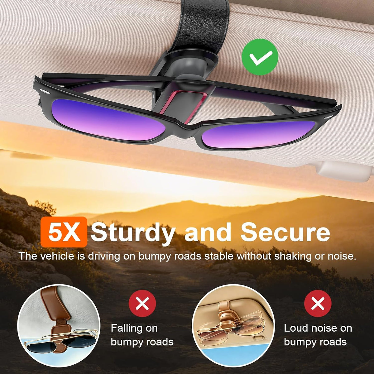 Veharvim Sunglass Holder for Car, 2 Pack, Metal Clip, One-Handed Operation