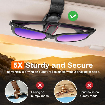 Veharvim Sunglass Holder for Car, 2 Pack, Metal Clip, One-Handed Operation