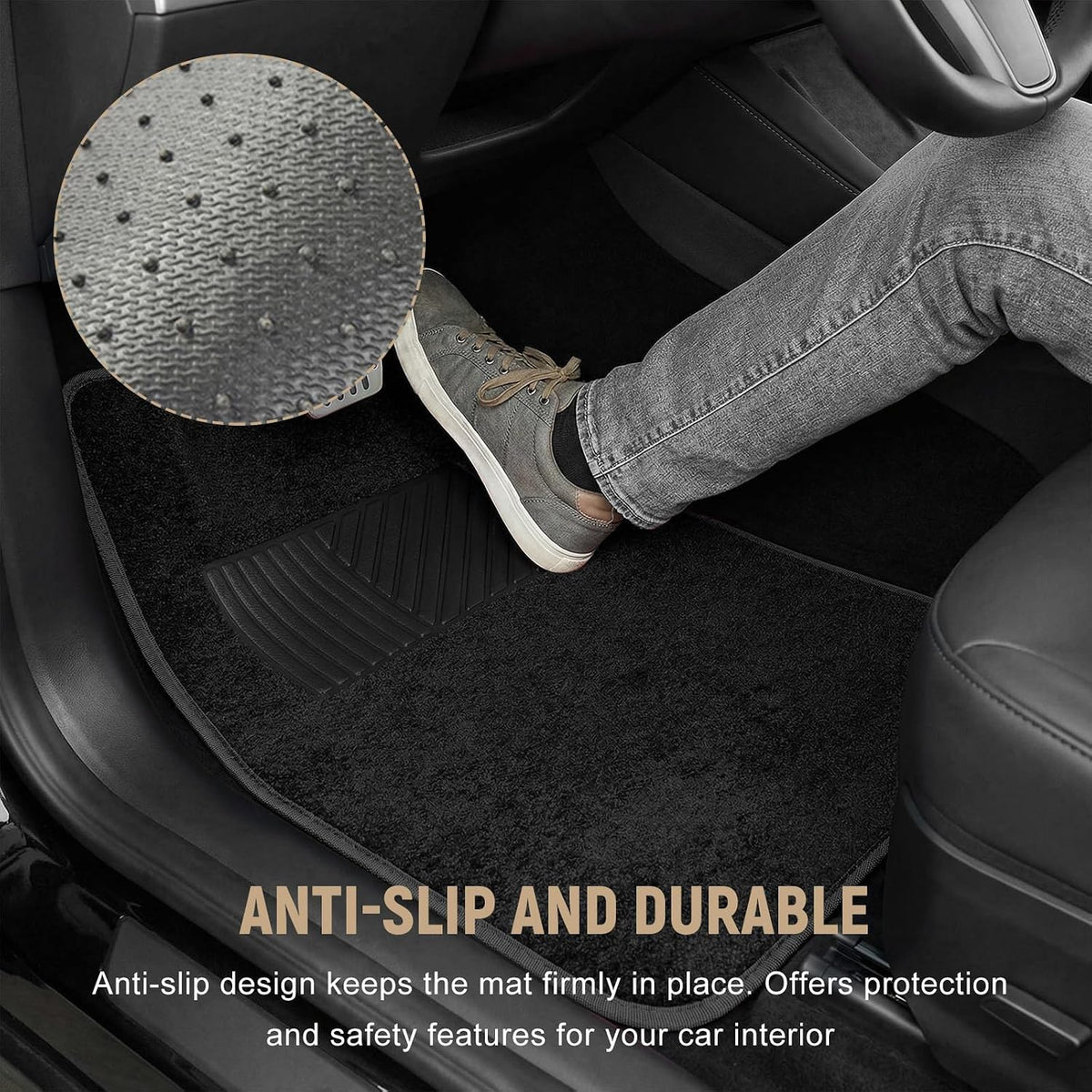 4 PCS Car Floor Mats, Anti-Slip Front & Rear Auto Carpet Pad for All Weather Protection, Waterproof Floor Mat Heavy Duty Protective Pad Universal for Cars Trucks SUVs (Black)