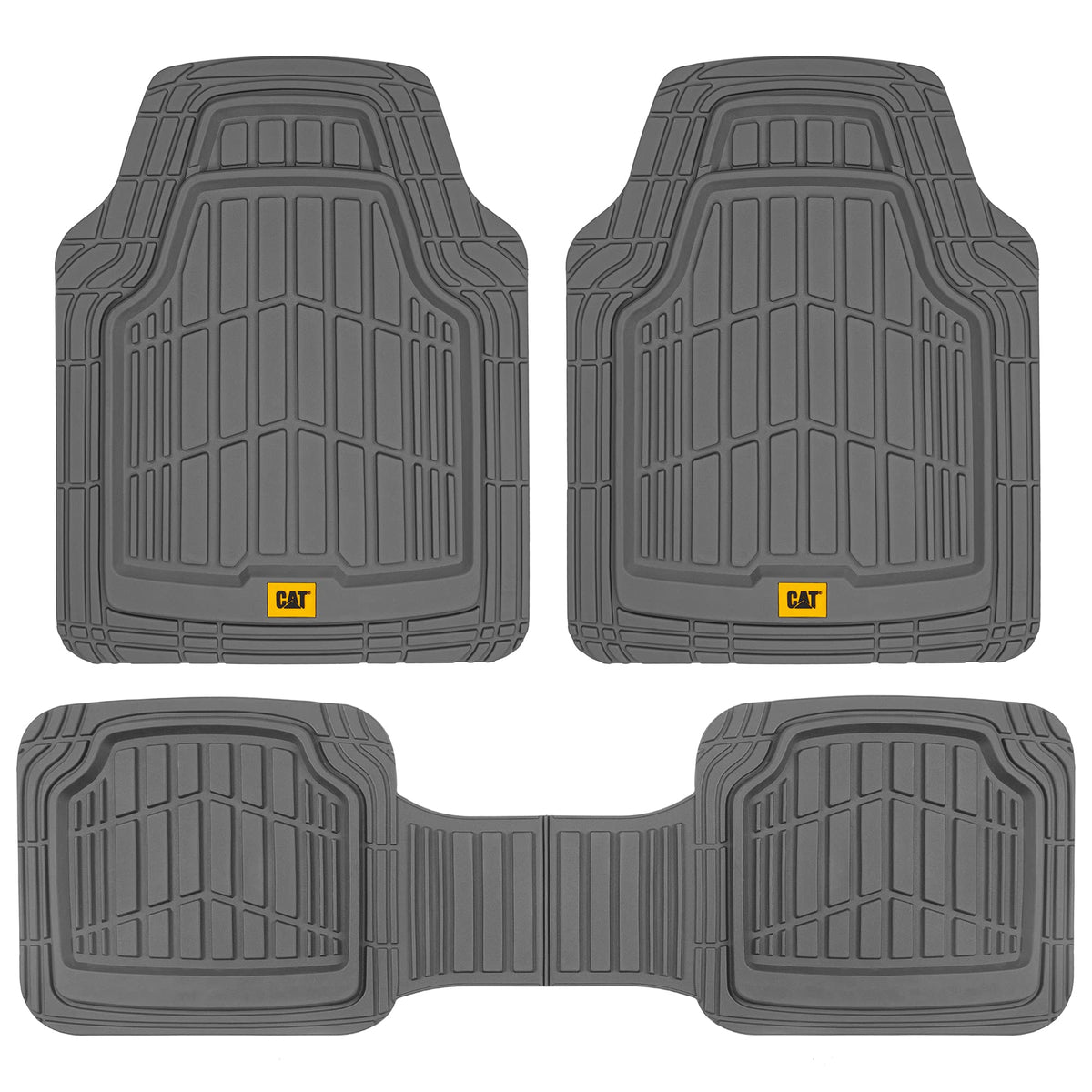 Cat® ToughRide™ Heavy-Duty 3 Piece Rubber All Season Floor Mats for Car Truck Van SUV, Black - Premium Trim to Fit Cars Floor Mat, All Weather Deep Dish Automotive Floor Mats, Total Dirt Protection