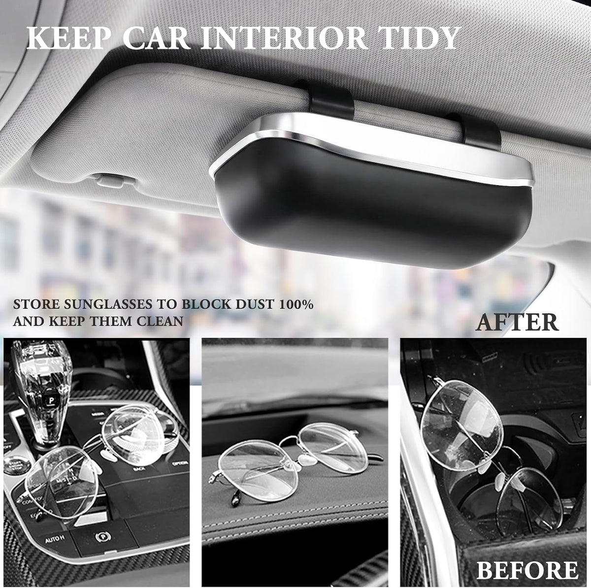 Sunglass Holder For Car Visor Clip With Push-Bounce Switch,Sunglass Case For Car With Plush Lining,Car Sunglass Holder Suitable For Truck And Sedan To Place Sunglass (Black)