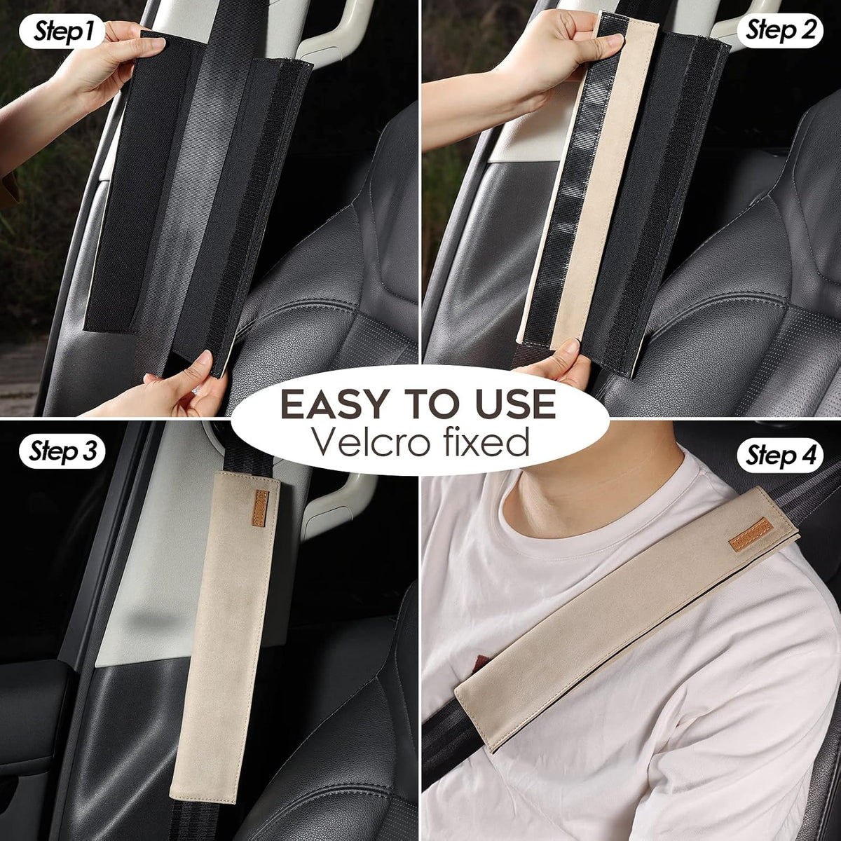 2 PCS Car Seatbelt Covers for Adults, Leather Seat Belt Cushion Shoulder Pad for Women, Car Accessories Protector for More Comfortable Driving (Apricot)