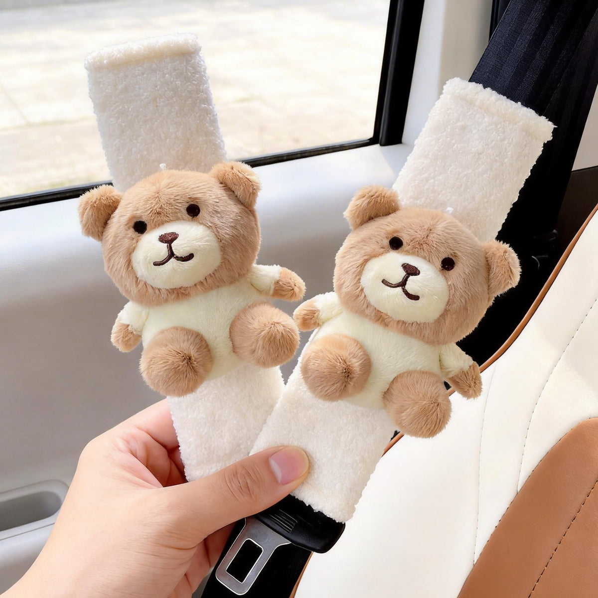 2 PCS Seat Belt Cover Pad, Cute Kawaii Animal Bunny Seatbelt Covers for Kids and Adults, Winter Plush Fluffy Soft Seat Belt Cover, Cartoon Seatbelt Cushion,Car Seat Strap Pads (D-Bunny)