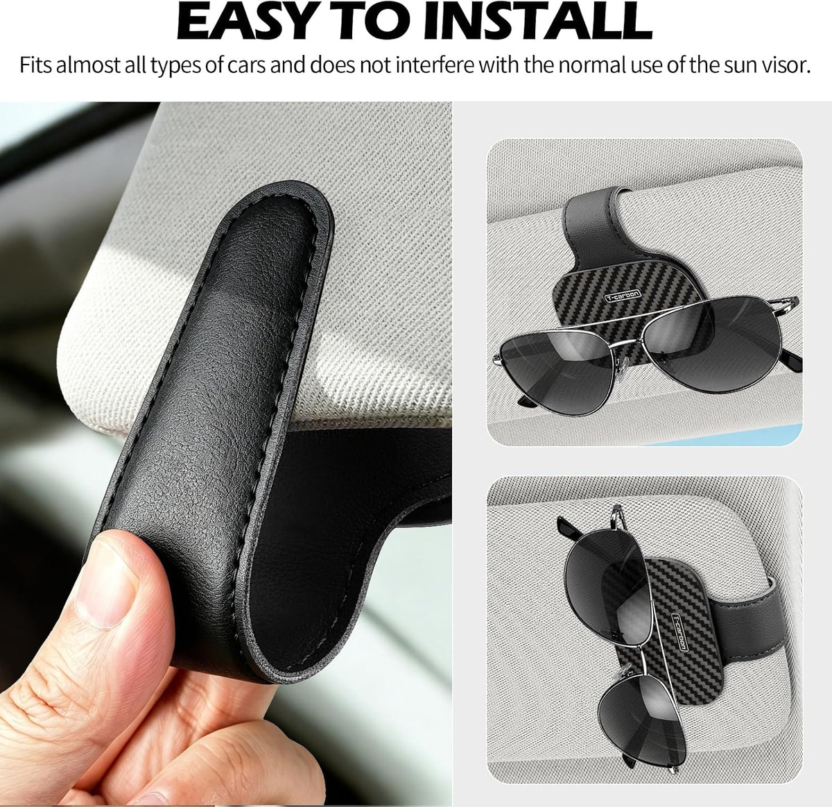 T-carbon Sunglass Holder for Car Sun Visor,Glossy Black