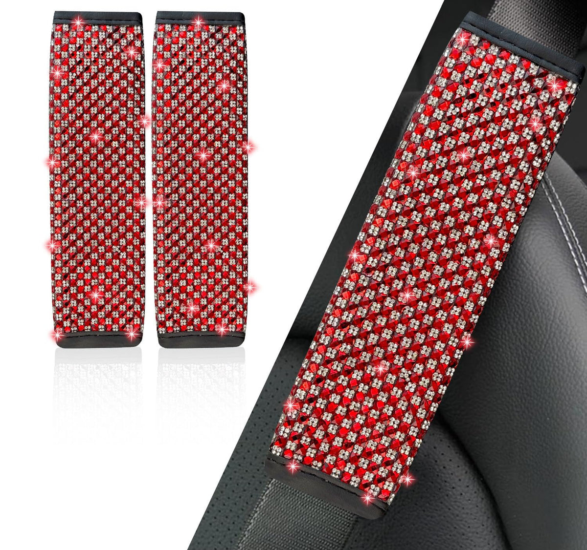 NBTEPEM 2 Pack Bling Car Seat Belt Covers, Diamond Seatbelt Shoulder Protection, Rhinestones Seat Belt Strap Cover Shoulder Pad, Universal Bling Car Interior Accessories Fit for Car/Truck/SUV(Pink)