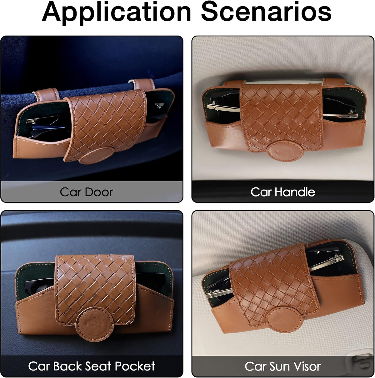 KINIVA Sunglasses Holder for Car Visor Leather Glasses Case with Clips for Car Visor Automotive Interior Visor Accessories Apply to All Car Models (10 Brown)