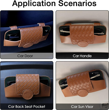 KINIVA Sunglasses Holder for Car Visor Leather Glasses Case with Clips for Car Visor Automotive Interior Visor Accessories Apply to All Car Models (10 Brown)