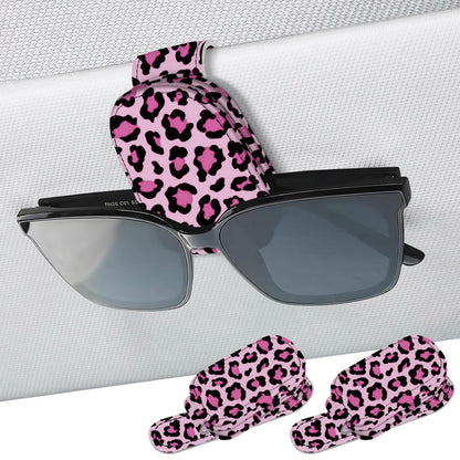 2 Pack Magnetic Leather Sunglass Holder, Universal Magnetic Car Eyeglass Hanger Clip for Different Size Eyeglasses, Car Visor Accessories (Black Plaid)