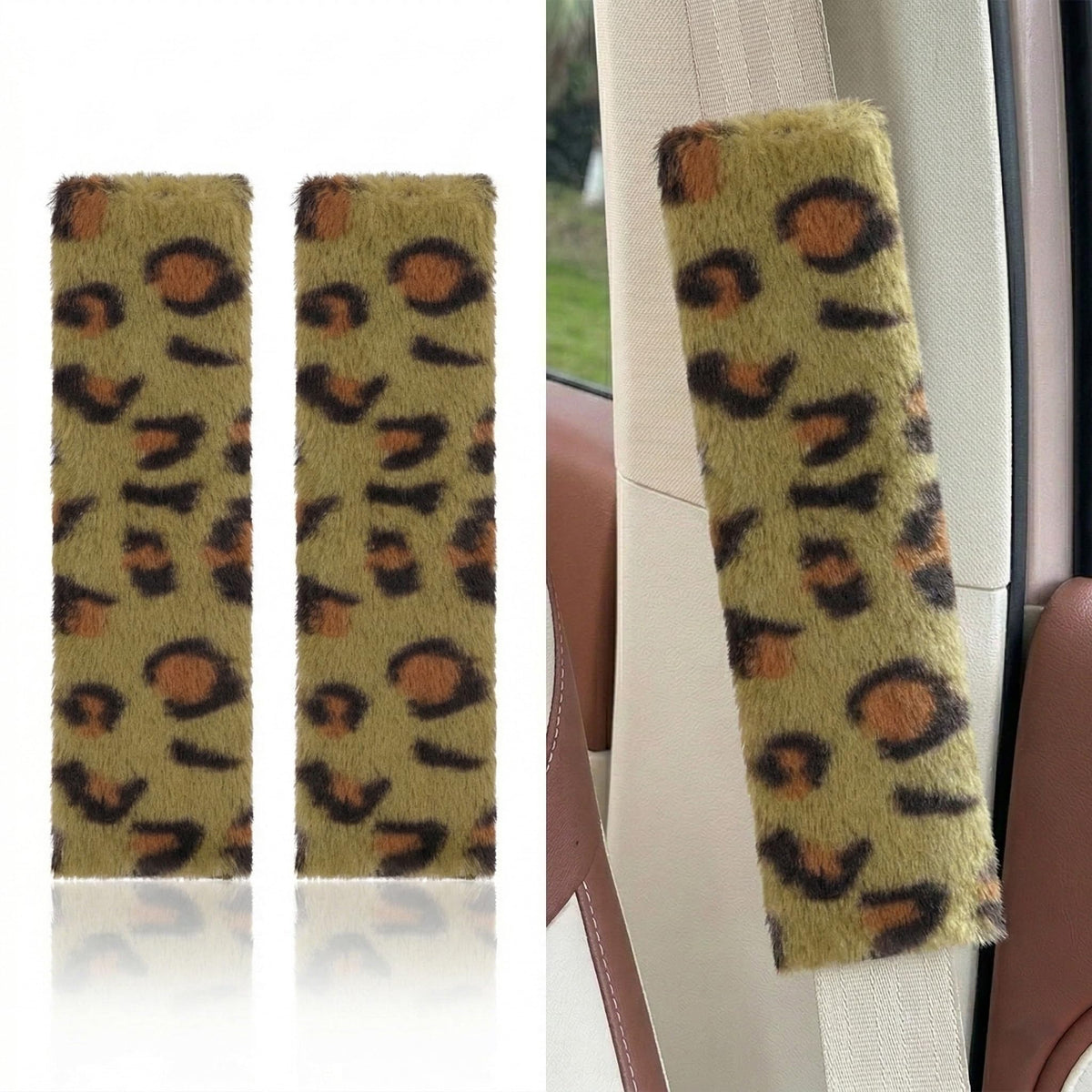 Leopard Print Seat Belt Cover Pad 2 PCS Cute Shoulder Pads