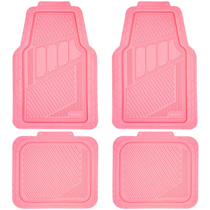 CAR PASS Heavy Duty Rubber Floor Mats 4-Piece,Pink Car Mats Full Sets Anti-Slip,Waterproof Universal Trim-to-Fit for Car SUV Truck, Durable All Weather Automotive Car Mats for Women,Girly(All Pink)