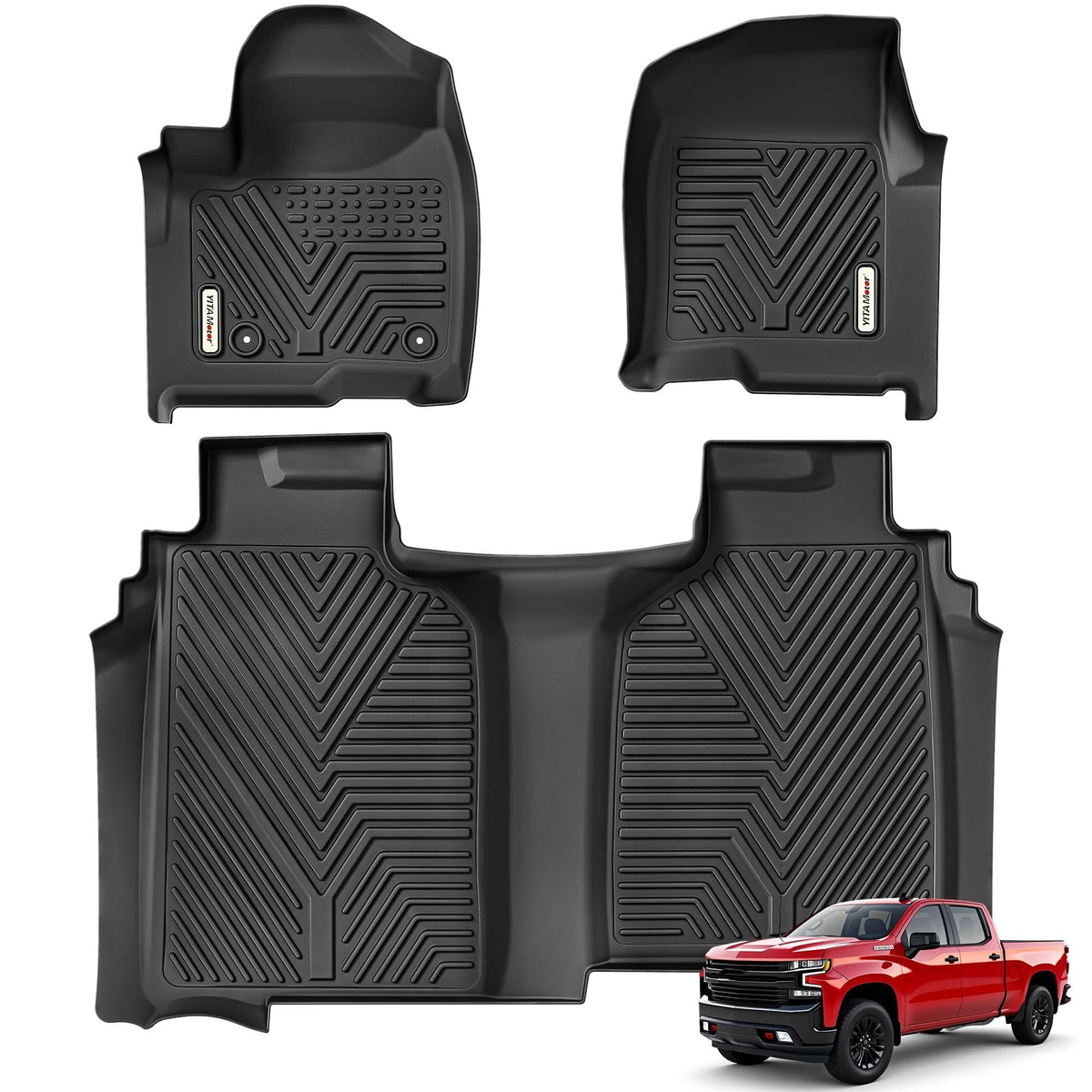 YITAMOTOR Floor Mats for 2019-2026 Chevrolet Silverado/GMC Sierra 1500 & 2020-2026 Chevy Silverado/GMC Sierra 2500HD/3500HD Crew Cab With Underseat Storage Box Bucket Seat, 1st & 2nd Row, Black