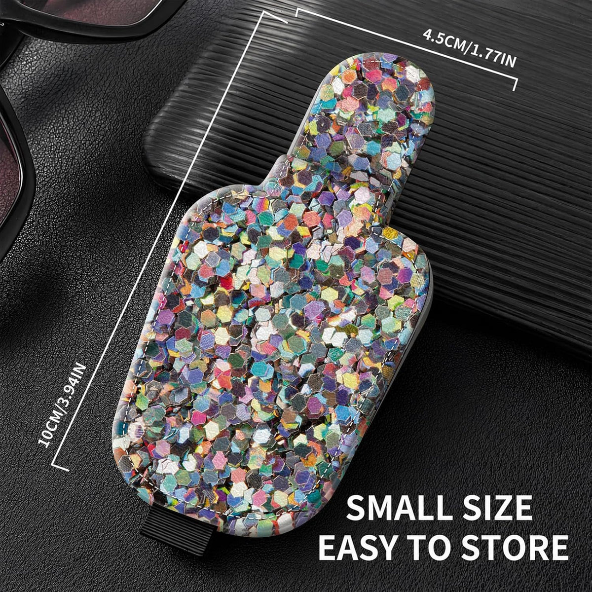 Sunglasses Holder for Car Visor, PU Leather Glasses Clip Organizer, Cute Magnetic Eyeglass Holder for Vehicle Sun Visor, Car Interior Accessory for Women & Men, Glitter