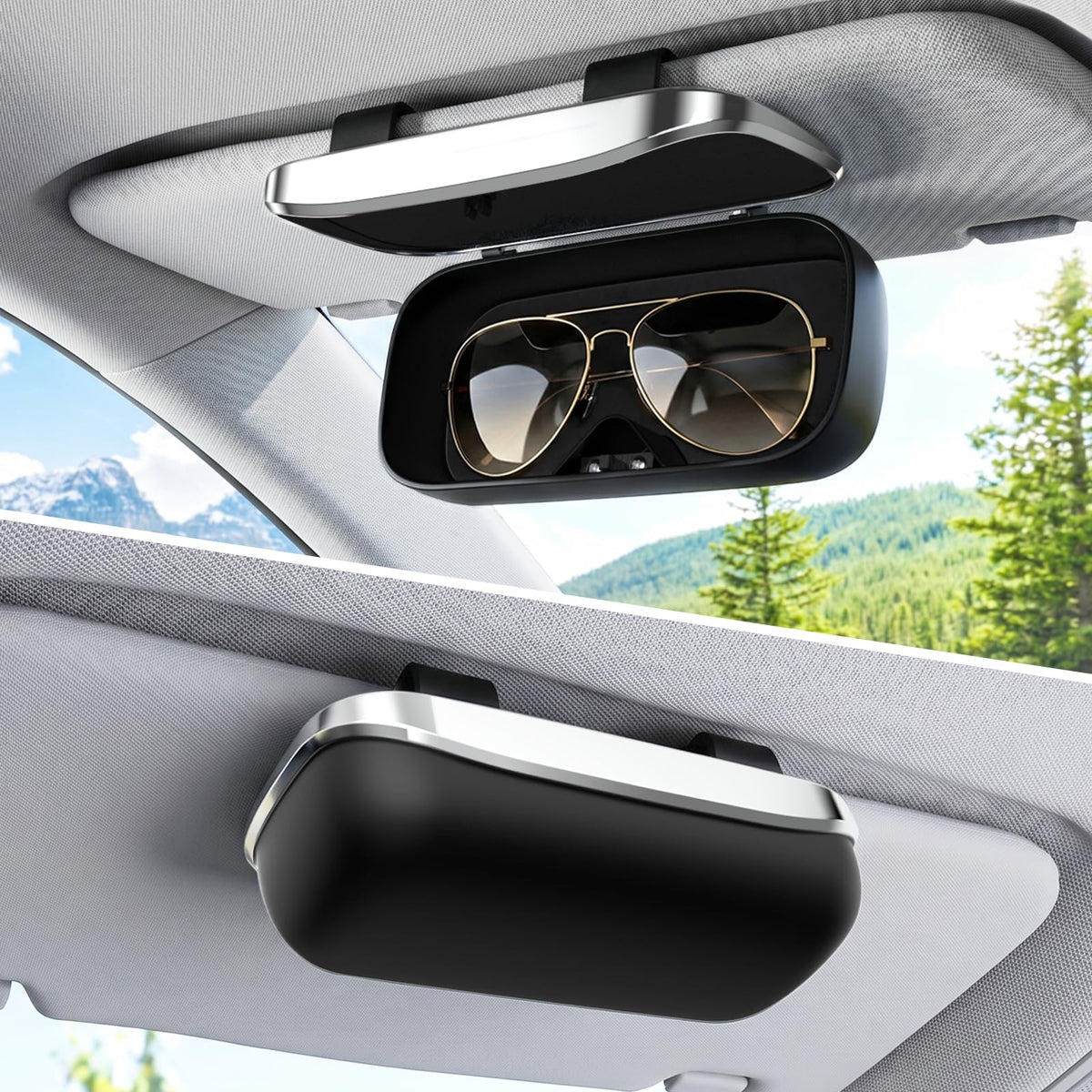 Sunglass Holder For Car Visor Clip With Push-Bounce Switch,Sunglass Case For Car With Plush Lining,Car Sunglass Holder Suitable For Truck And Sedan To Place Sunglass (Black)