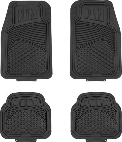 Amazon Basics Heavy Duty Thick PVC Car Floor Mats, Anti-Slip, Easy to Clean, Universal Trim-to-Fit All-Weather for Automotive SUV Sedans Trucks, 4-Piece, Solid Black