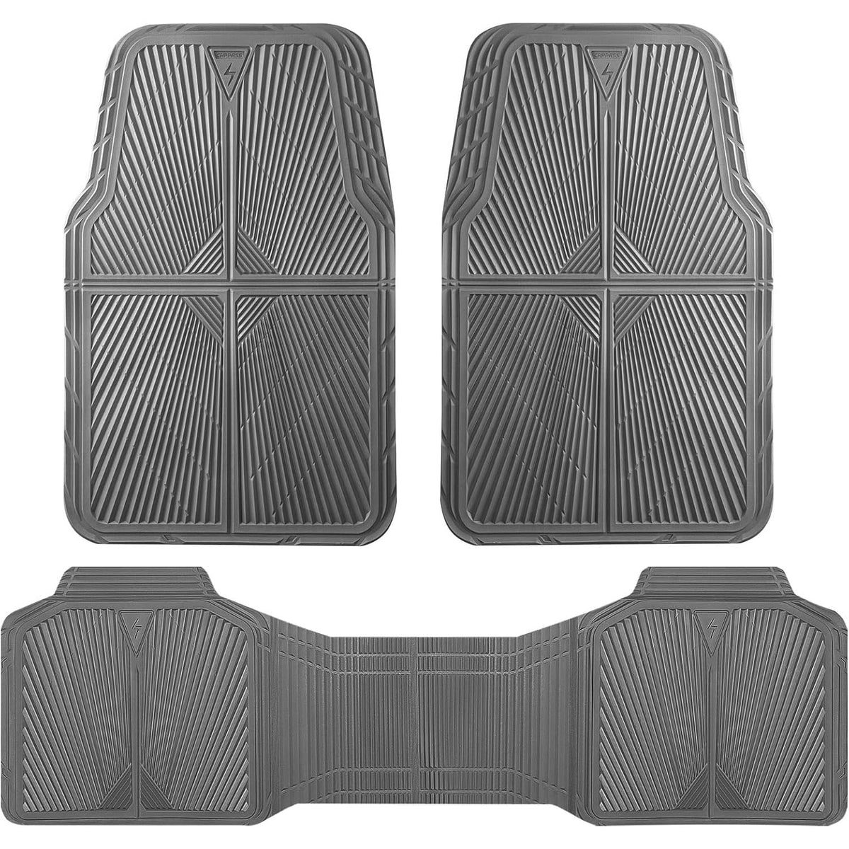 CAR PASS Rubber Floor Mats, All Weather Waterproof Trim-to-Fit Automotive Mats for Cars Trucks SUV, Anti-Slip Easy Clean, Heavy Duty Full Set 3-Piece, All Black