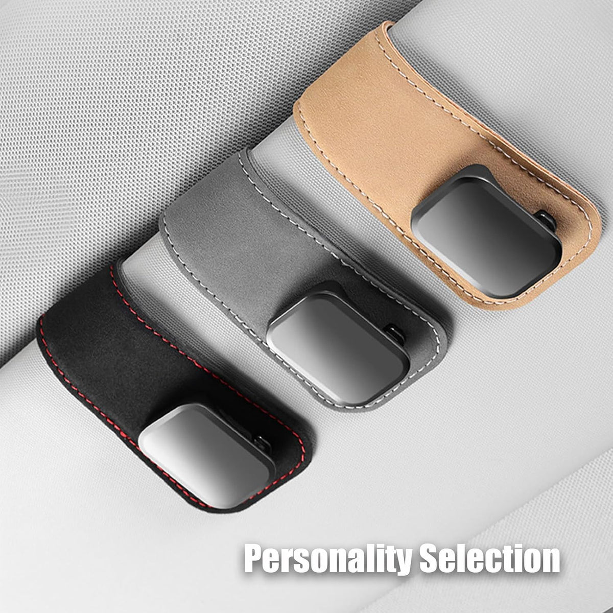Suede Car Visor Sunglass Holder for Porsche 718 911 991 992 996 997 Boxster Cayman Carrera Taycan, Metal Clip Organizer Eyewear Holder Car Accessories for Sunglasses,Black