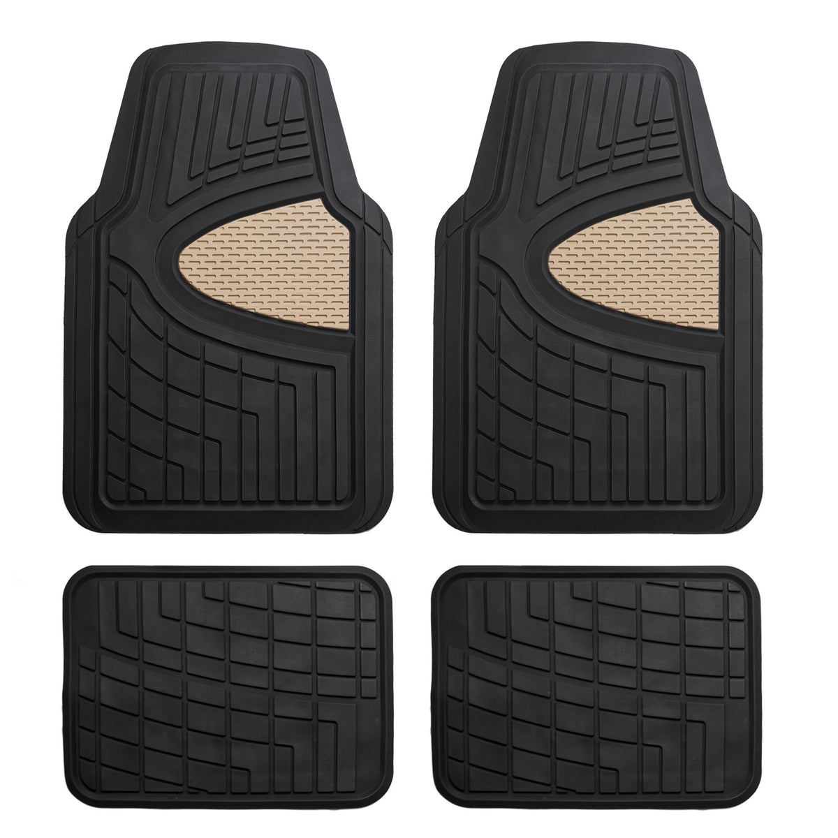 FH Group Premium Liners Tall Channel Trimmable All Weather Rubber Full Set Car Floor Mats (Beige) w. Trimmable All-Season Cargo Liner (Black) - Universal Fit for Cars Trucks and SUVs