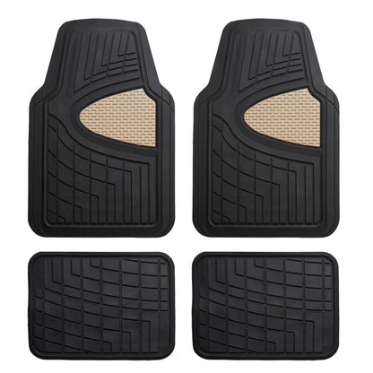 FH Group Premium Liners Tall Channel Trimmable All Weather Rubber Full Set Car Floor Mats (Beige) w. Trimmable All-Season Cargo Liner (Black) - Universal Fit for Cars Trucks and SUVs