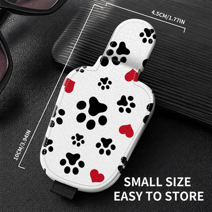 Sunglasses Holder for Car Visor, PU Leather Glasses Clip Organizer, Cute Magnetic Eyeglass Holder for Vehicle Sun Visor, Car Interior Accessory for Women & Men, Paw Hearts