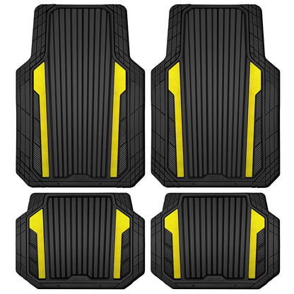 CAR PASS Heavy Duty Rubber Car Mats Metallic, Aluminum Film All Weather Floor Mats Waterproof Universal Trim to Fit Automotive SUV Sedan Van 4 Piece Anodized Deep Dish Two-Tone Sporty Black Red Chrome